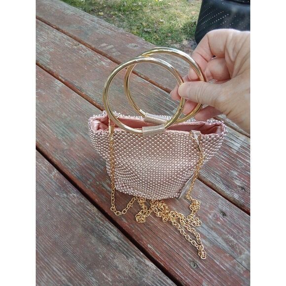 Rose Gold Gunne Sax by Jessica McClintock Gwen Ball Mesh Metal Ring Wristlet Bag - Picture 4 of 11